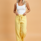 Solid Denim Grommet Tie Waist Barrel Leg Jeans
