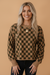 Checker Drop Shoulder Knit Long Sleeve Sweater