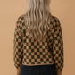 Checker Drop Shoulder Knit Long Sleeve Sweater