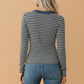 Stripe Denim Contrast Collar Long Sleeve Button Top