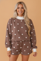 Polka Dot Ribbed Trim Long Sleeve Top and Short Set