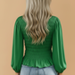 Solid Smocked Ruffle Hem Long Sleeve Blouse