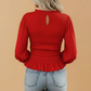 Solid Smocked Ruffle Hem Long Sleeve Blouse