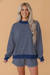 Stripe Ribbed Patchwork Mock Neck Pullover & Shorts Set