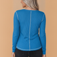Solid Ribbed Contrast Stitching V-Neck Long Sleeve Top