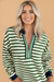 Stripe Contrast Zip Collared V-Neck Long Sleeve Top