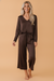 Solid Braided V-Neck Long Sleeve Top & Pants Set