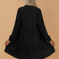 Solid Tie Split Neck Smocked Puff Sleeve Dress