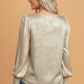 Metallic Smocked Puff Long Sleeve Blouse