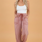 Gingham Exposed Seam Drawstring Elastic Waist Pants