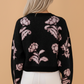 Floral Puff Sleeve Drop Shoulder Fuzzy Sweater