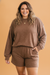Plus Size Solid Long Sleeve Top & Shorts Set