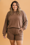 Plus Size Solid Long Sleeve Top & Shorts Set