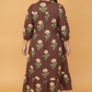 Plus Size Floral Collared V-Neck Long Sleeve Midi Dress