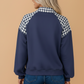 Gingham Patchwork Half Zip Kangaroo Pocket Sweatshirt