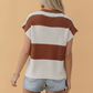 Stripe Colorblock V-Neck Short Sleeve Loose Knit Top