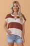 Stripe Colorblock V-Neck Short Sleeve Loose Knit Top