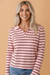 Stripe Collared V-Neck Long Sleeve Top