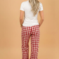 Gingham Drawstring High Waist Wide Leg Pants