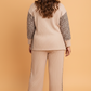 Plus Size Leopard Patchwork Corded Knit Top & Pants Set