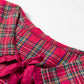 Plaid Collared Bow Tie Ruffle Long Sleeve Blouse