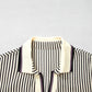 Plus Size Stripe Patchwork Collared V-Neck Peplum Blouse