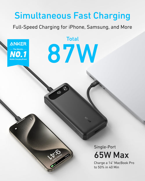 Batterie externe Anker (20K, 87W, câble USB-C intégré)