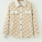 Checker Plush Fleece Corduroy Trim Buttoned Shacket