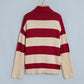 Stripe Ribbed Trim Turtleneck Drop Shoulder Sweater