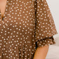 Brown V Neck Polka Dot Long Sleeve Shift Plus Size Dress