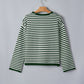 Stripe Button Placket Drop Shoulder Long Sleeve Sweater