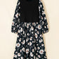 Plus Size Floral Ribbed Patchwork Long Sleeve Midi Dress