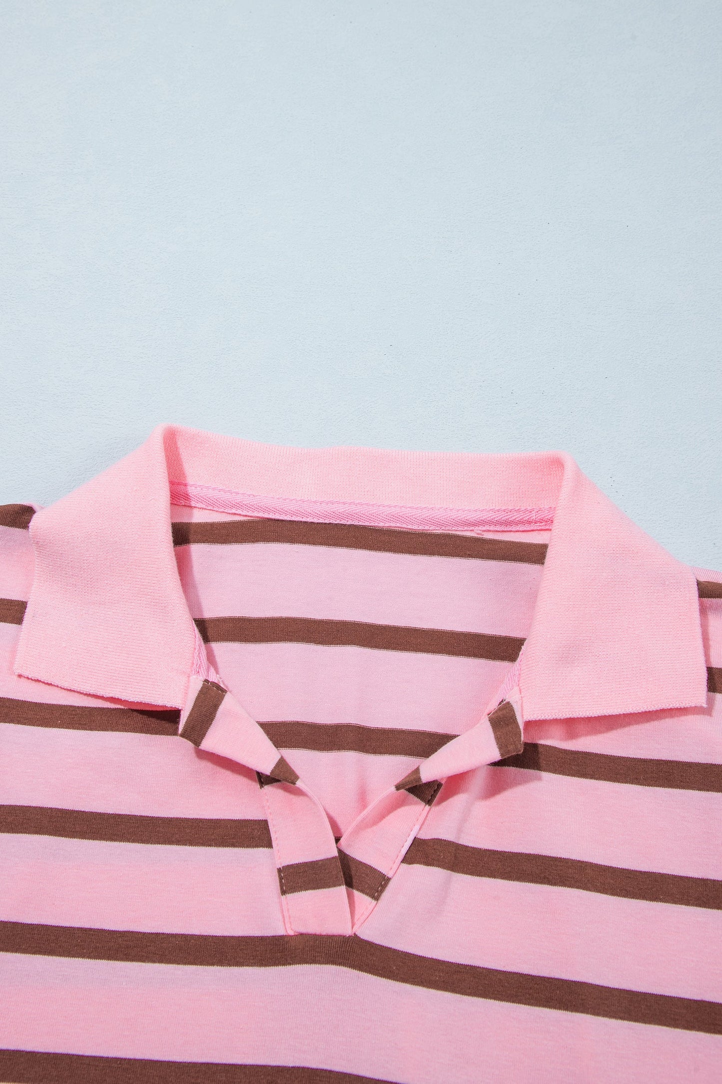 Stripe Collared V-Neck Long Sleeve Top