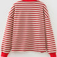 Stripe Contrast Zip Collared V-Neck Long Sleeve Top