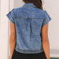 Ashleigh Blue Acid Wash Elastic Hem Button Up Denim Vest