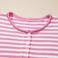 Stripe Button Placket Drop Shoulder Long Sleeve Sweater