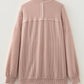 Corded Knit Zipper Collar Drop Shoulder Long Sleeve Top