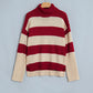 Stripe Ribbed Trim Turtleneck Drop Shoulder Sweater