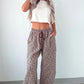 Khaki Leopard Print Elastic Waist Ankle Length Pants