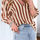 Brown Stripe V Neck Half Sleeve Casual Blouse