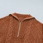 Solid Cable Knit Zip-Up Collar Long Sleeve Sweater Dress