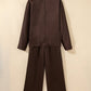Solid Braided V-Neck Long Sleeve Top & Pants Set