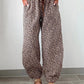 Khaki Leopard Print Elastic Waist Ankle Length Pants