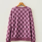 Checker Corded Knit Trim Long Sleeve Top