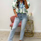 White Floral Print Contrast Trim Tie Neck Blouse