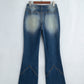 Solid Denim Flare Leg Jeans w/ Pockets