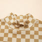 Checker Ribbed Knit Turtleneck Long Sleeve Tee