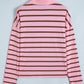 Stripe Collared V-Neck Long Sleeve Top