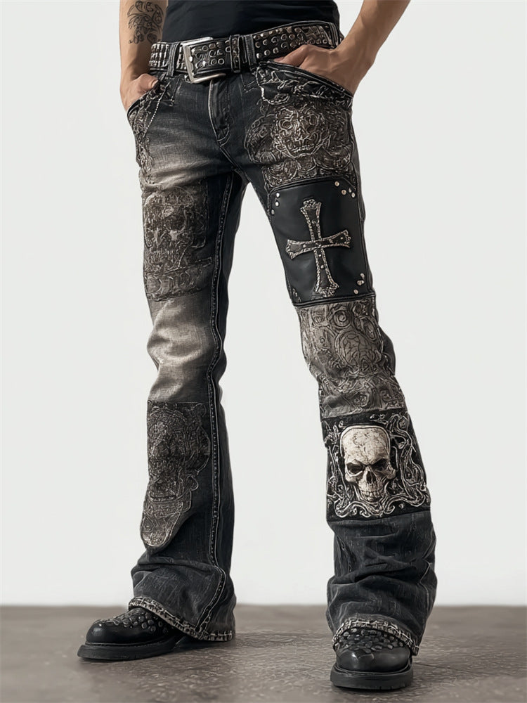 Jean femme en denim Pantalon femme avec imprimés floraux 3D colorés