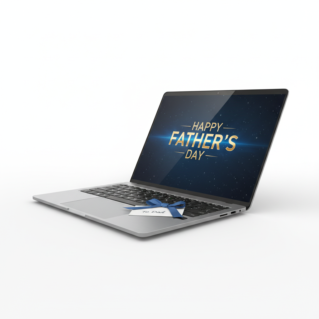 Premium silver laptop computer on a white background — Father's Day gift